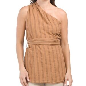 Zara one shoulder tie striped top